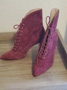 Nine West "Callah" Leather and Suede Victorian Lace-Up Boots